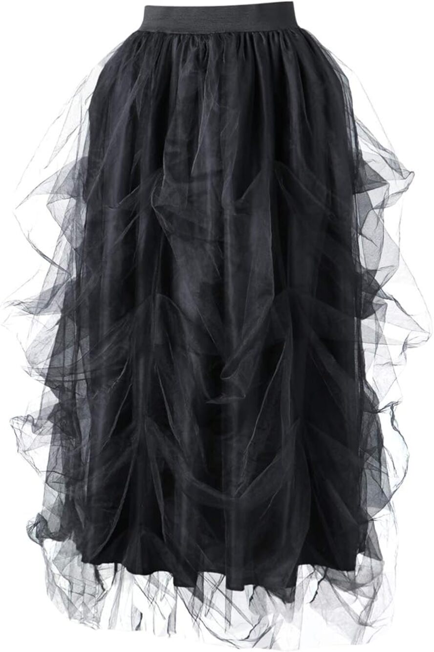 NWOT ~ Long Maxi Black Layered Puff Mesh Front Split Princess Skirt ~ One Size